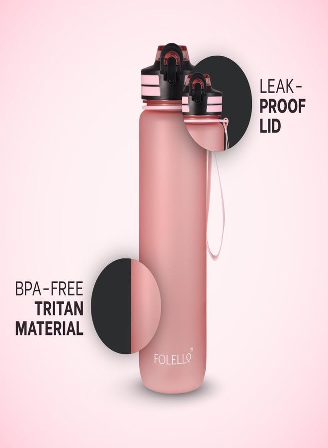 FOLELLO 1L Tritan Water Bottle with Motivational Time Marker | Leakproof Sipper Bottle for Gym, Office, and Travel | Non-Toxic, BPA-Free Water Bottles with Hydration Reminder App | Stylish Pink - Image 4